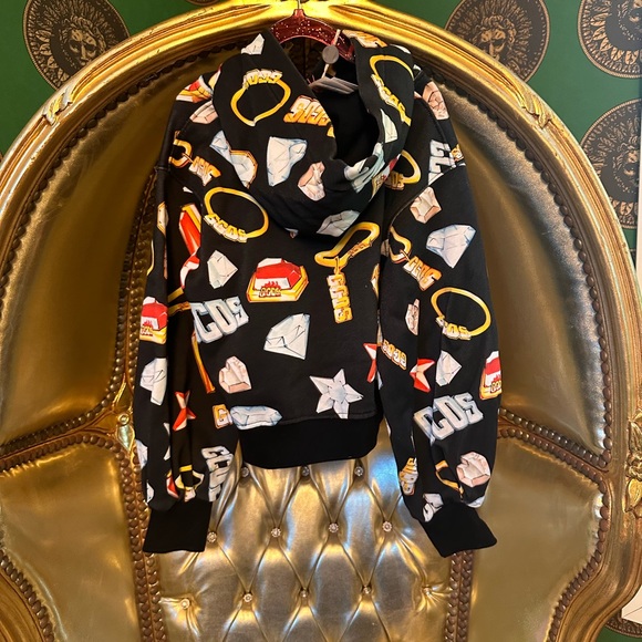 GCDS Black Graphic Hoodie with Bold Designs, Size 8, NWT - Picture 4 of 6